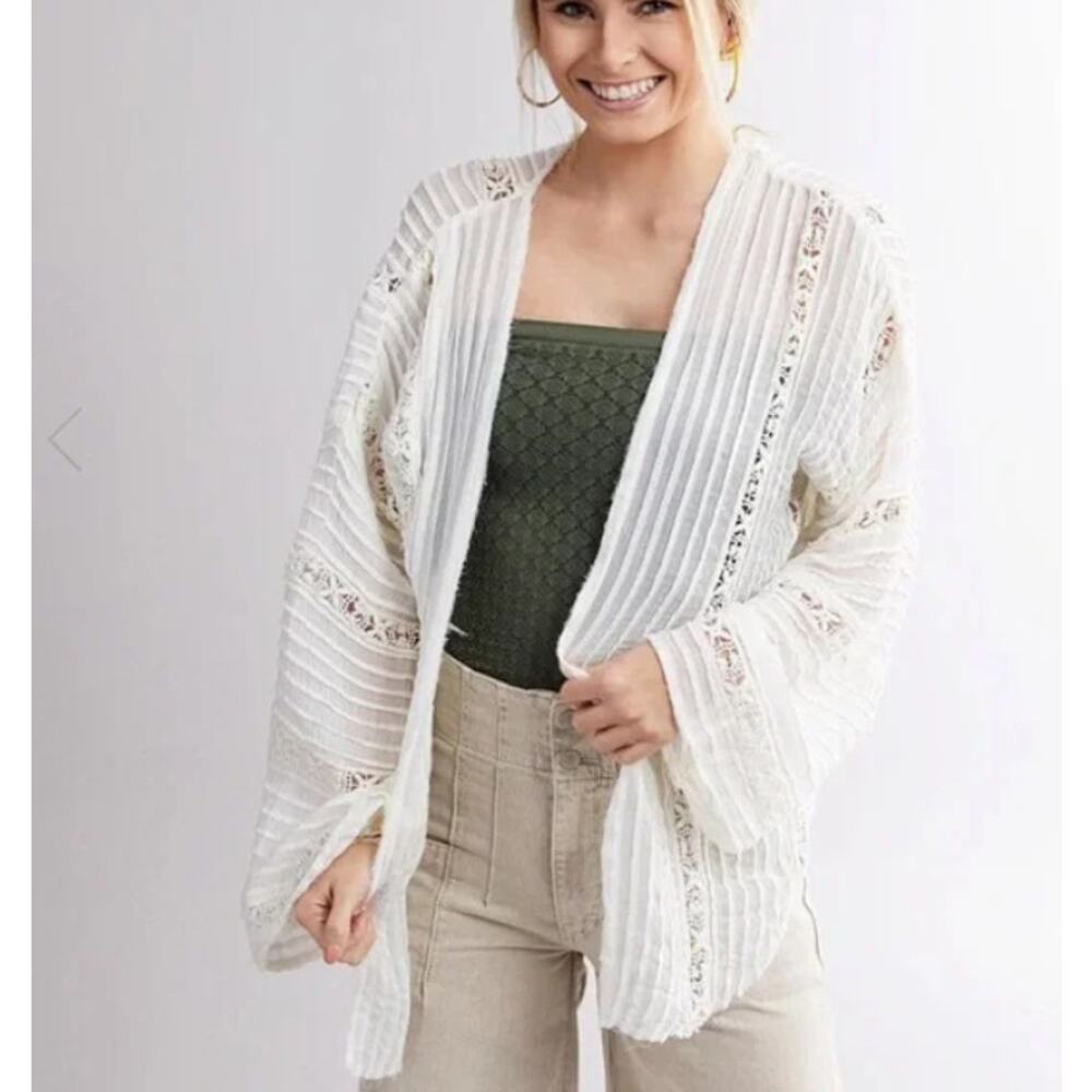 Free People One Willow Kimono Size Medium/Large White Boho